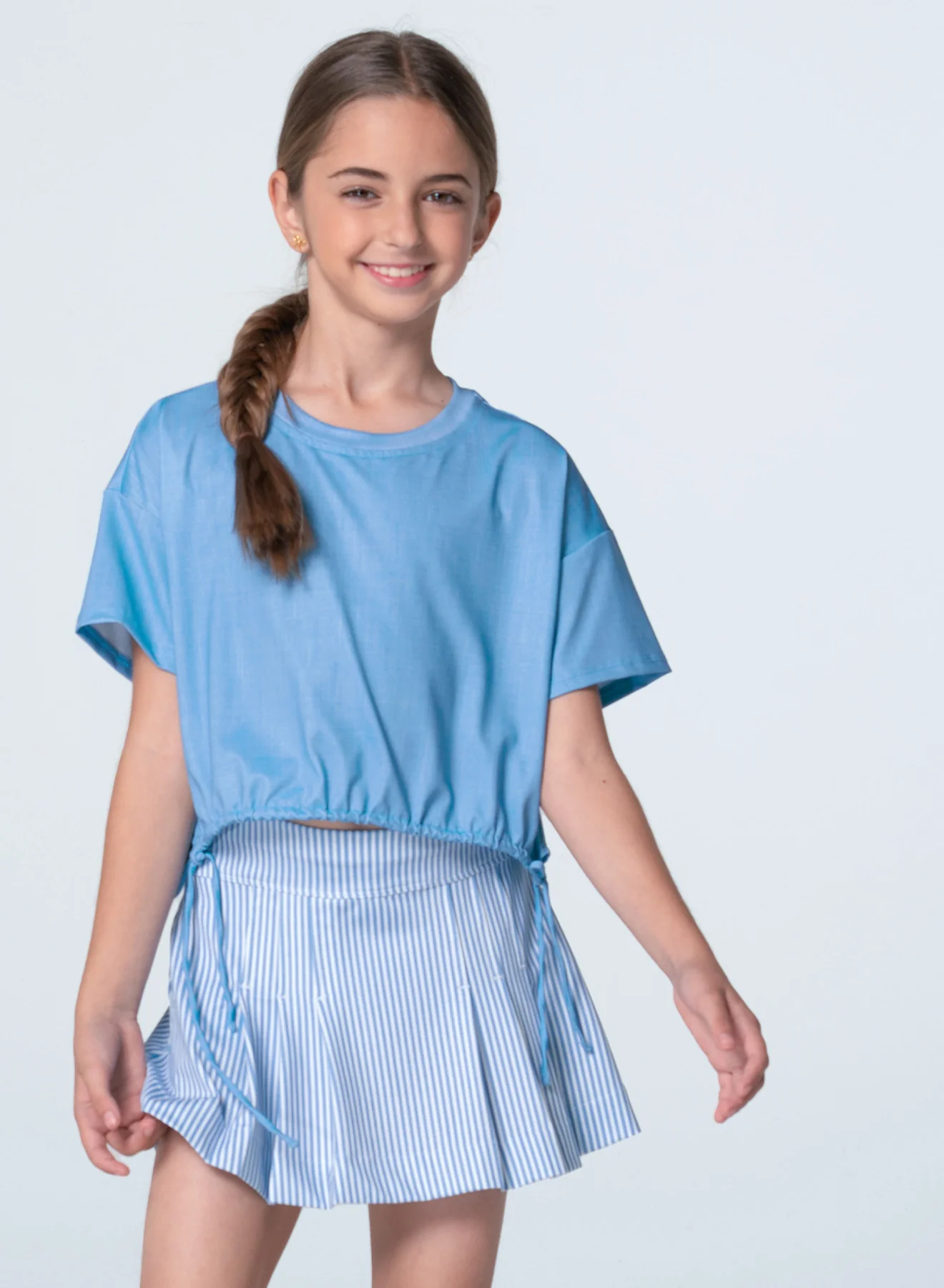 Linen Stripe Pleat Skirt-Girls - Image 5
